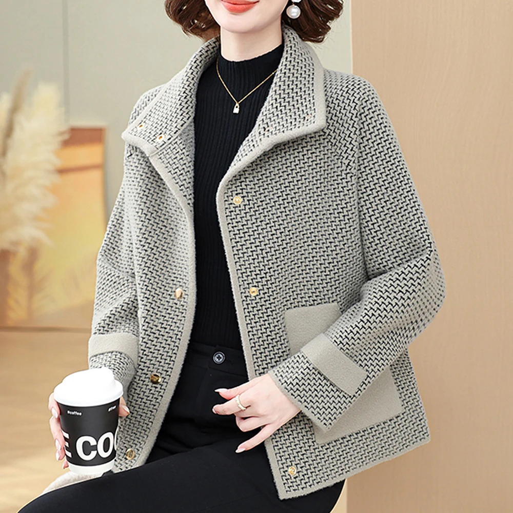 

Warm Waterproof Mink Jacket Women 2025 New Autumn Loose Turndown Collar Top Single Breasted Middle-aged Female Short Outwear
