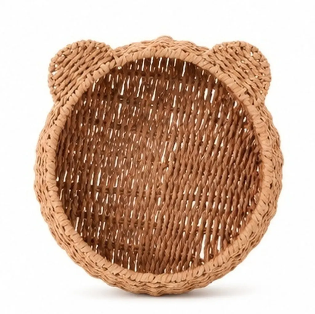 Woven Hanging Wall Storage Basket Imitation Rattan Wall Mounted Organizer for Kitchen Bathroom Living Room Fruit Small Items