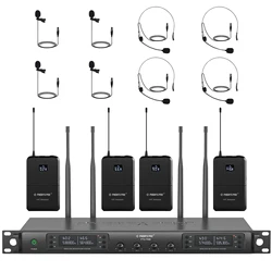 Phenyx Pro Wireless Microphone System 4 Channels Headset Mic Set Auto Scan Coverage 100M For Church,Stage Singers, Karaoke