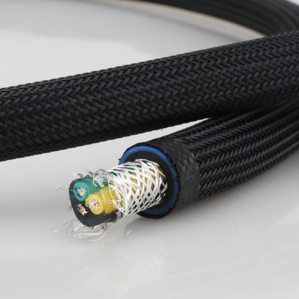 3 Core Shielded AC Power Cable Bulk OFC Silver Plated Braided Shield Black Sleeve HIFI DIY Mains Wire by Meter 1-3m Audiocrast
