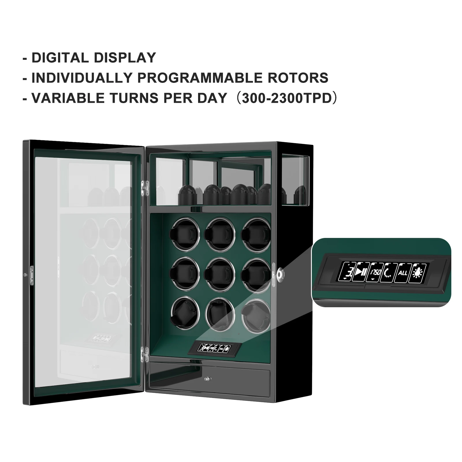 Imagem -06 - Enrolador de Relógio Automático Fingerprint Lock Armazenamento Extra Controle Remoto Touchscreen Slots Slots Slots