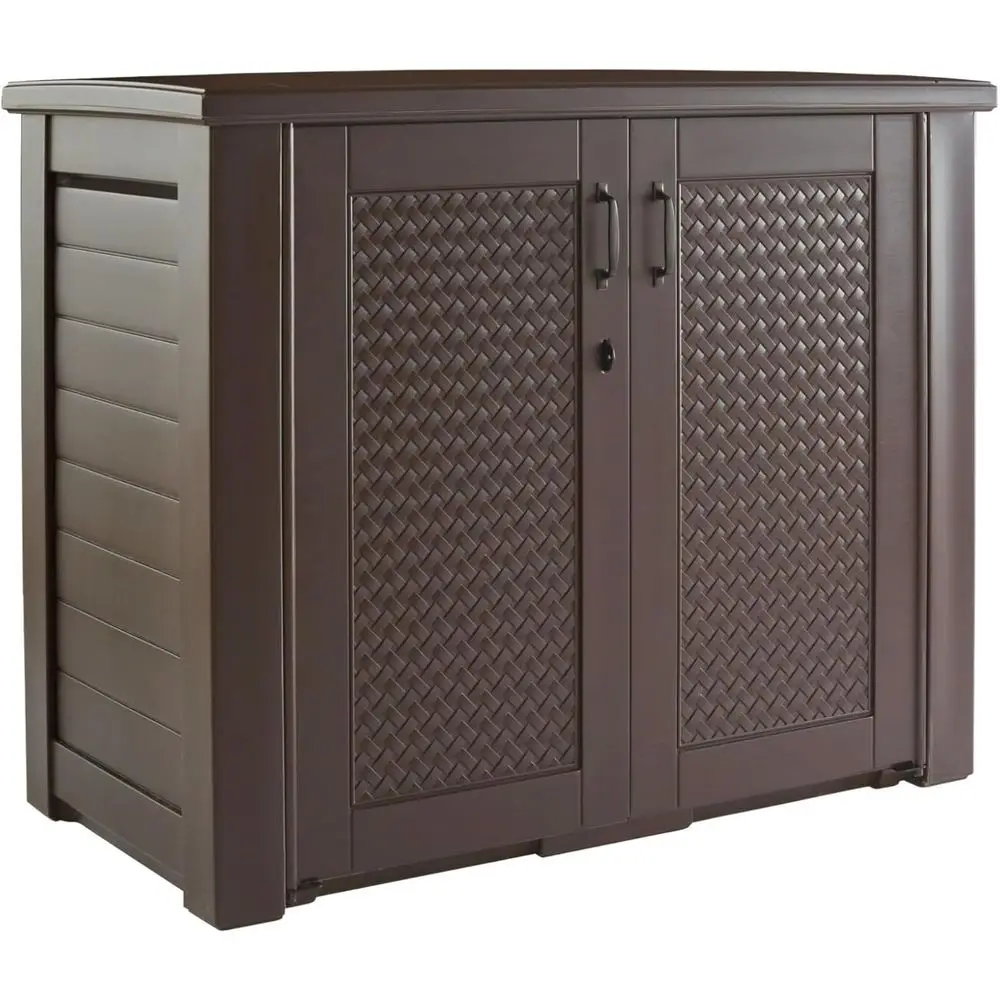 

Weatherproof Outdoor Storage Cabinet - 123 Gallon Capacity, Brown, Ideal for Storing Home, Backyard, Pool Supplies, Toys, Garden