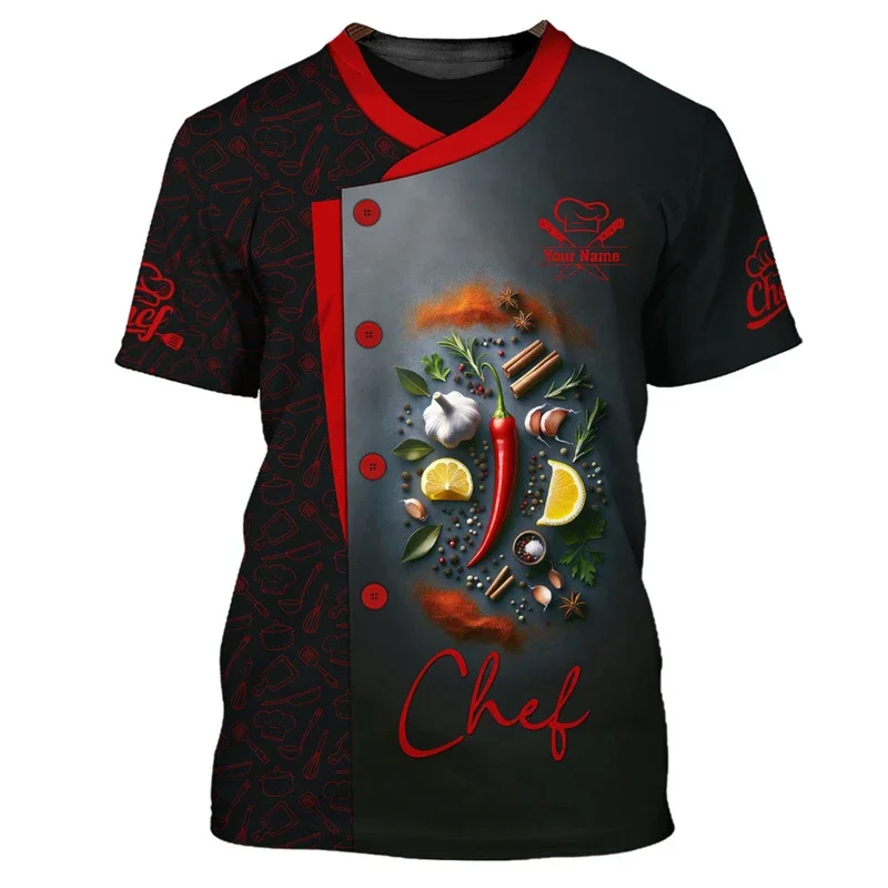

Fashion Chef Graphic T-shirt Summer Casual Short Sleeve Custom Name 3D Printed Work T-shirt Loose Oversized Breathable T-shirt