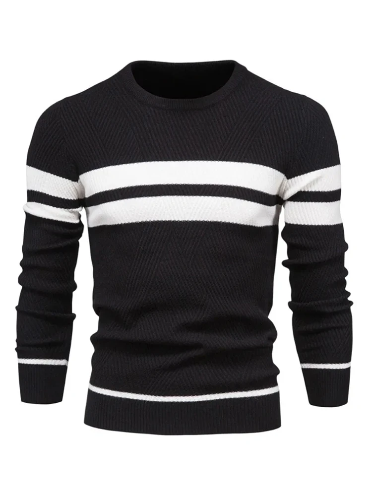 Spring and Autumn Men's Casual Stripe Men's Sweater Pullover Colored Round Neck Men's European Size Knitwear