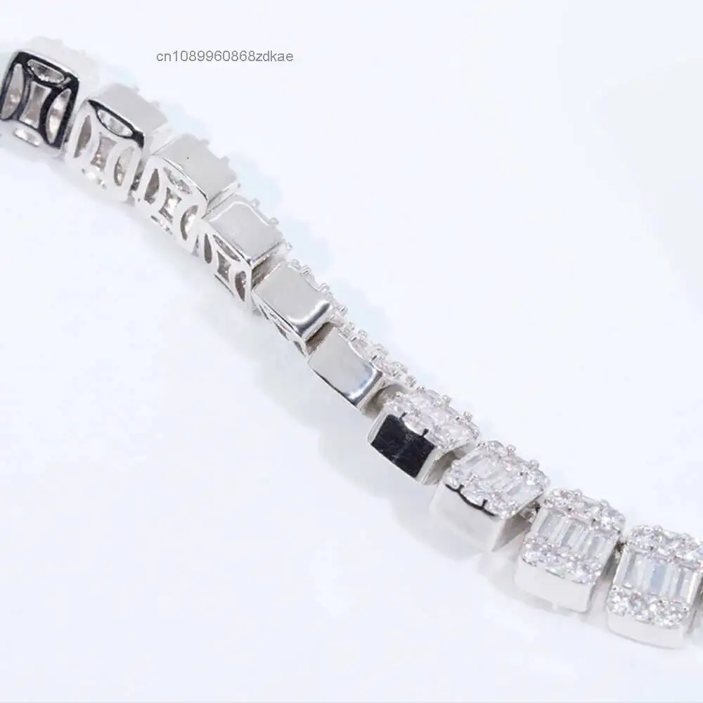 Luxury Fashion Design 9mm Width Hip Hop Chain S925 Sterling Silver Baguette Vvs Moissanite Diamond Chain for Necklace Jewelry.
