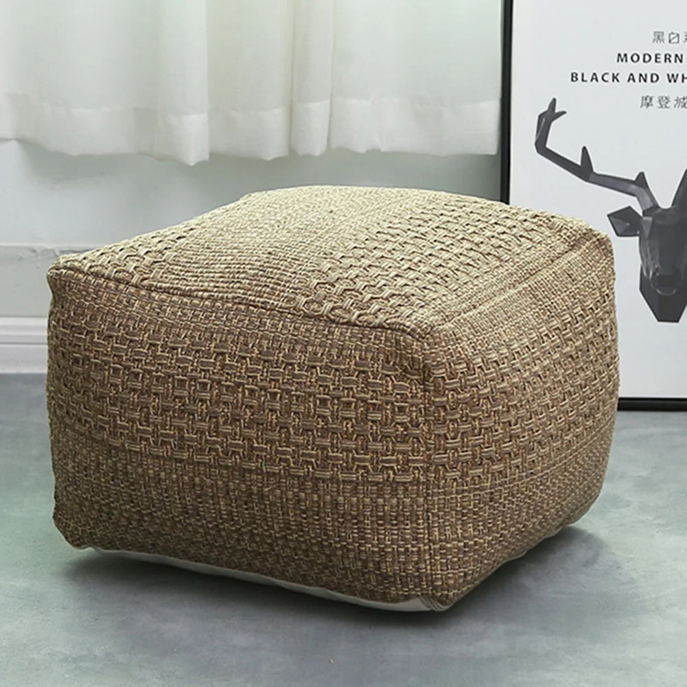 

Woven Foot Stool Nordic Style Square Floor Cushion Multifunctional Boho Foot Rest Tatami Seats Cover for Living Room Bedroom