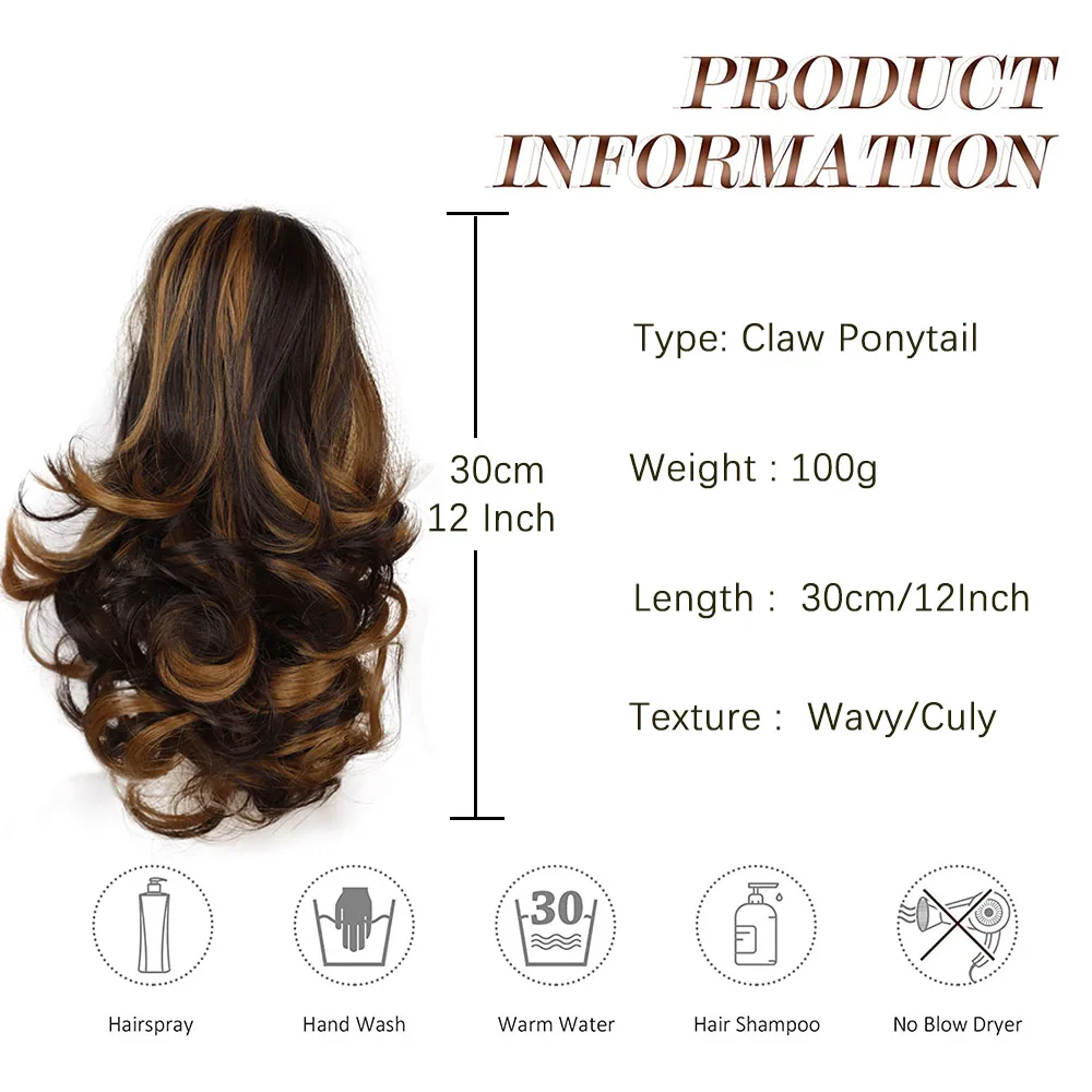 Claw Ponytail Clip in Wavy Hair Extensions Short Curly Ponytail 12 Inch Natural Wave Hair Accessories for Women Girls Daily Use