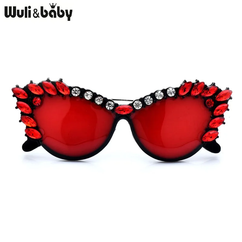 Wuli&baby Enamel Sunglasses Punk Brooch Pink Rhinestone Jewelry Accessory Gift