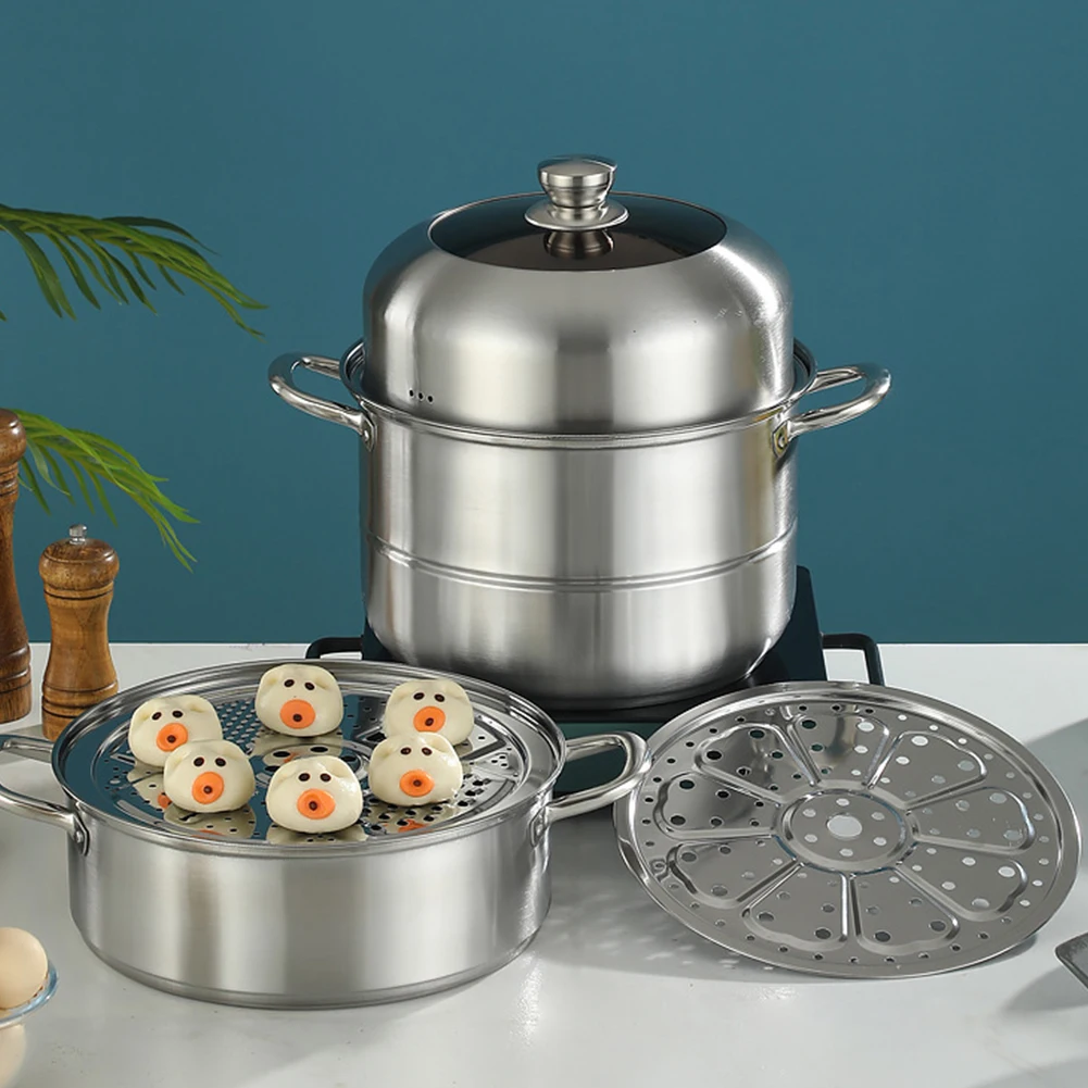 

Stainless Steel Steamer Cooker with Steamer Basket Soup Steam Pot with Handle Stockpot Cookware for Kitchen Supplies