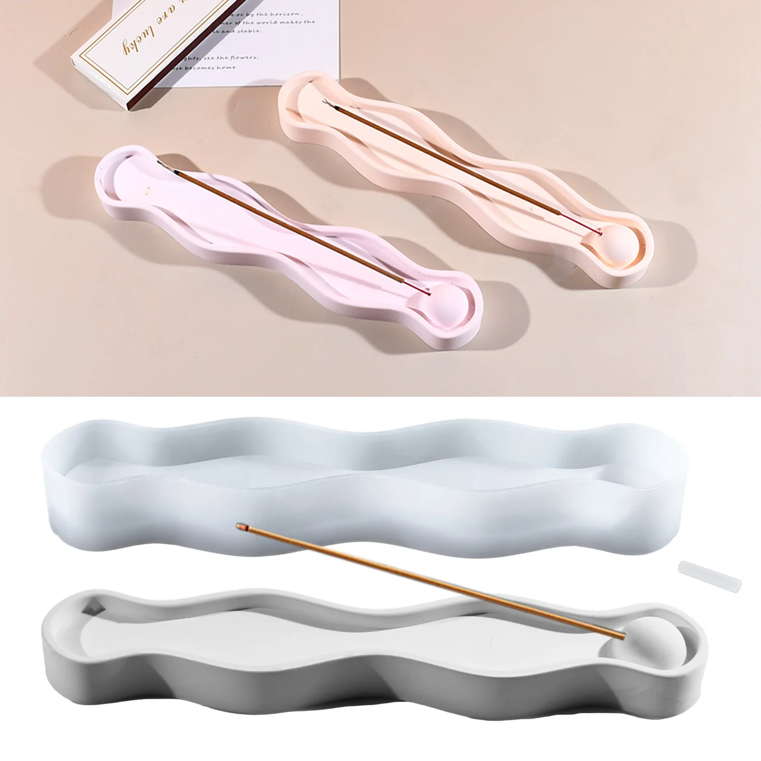 Stampi in argilla fai da te, stampi in silicone a forma di onda per porta incenso, porta incenso, portacandele, statuette decorative e resina effetto pietra