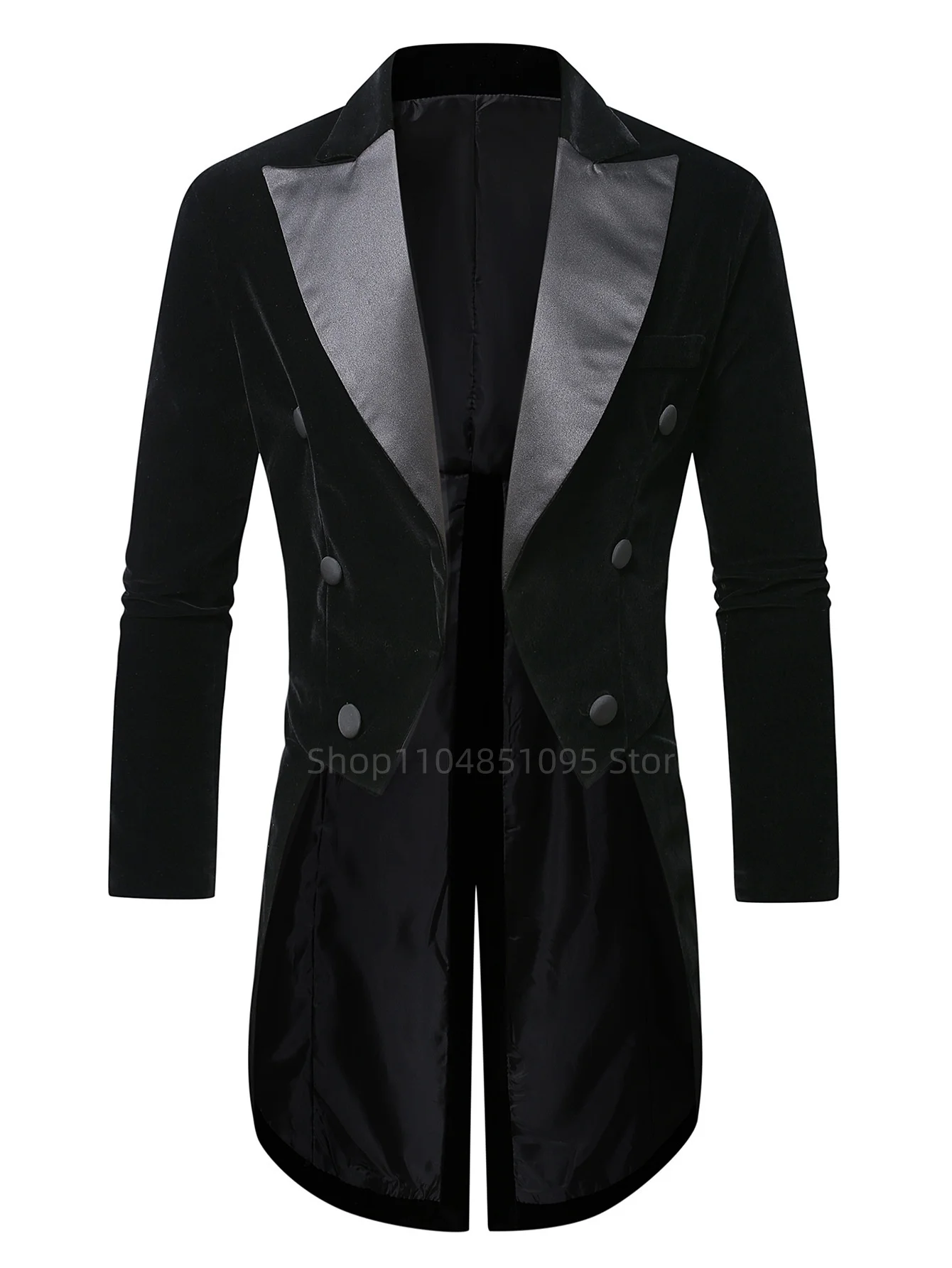 Handsome 2-Piece Men's Velvet Tailcoat Groom Tuxedo with Swallow Tail Coat Jacket And Pants for Party Wedding Dance