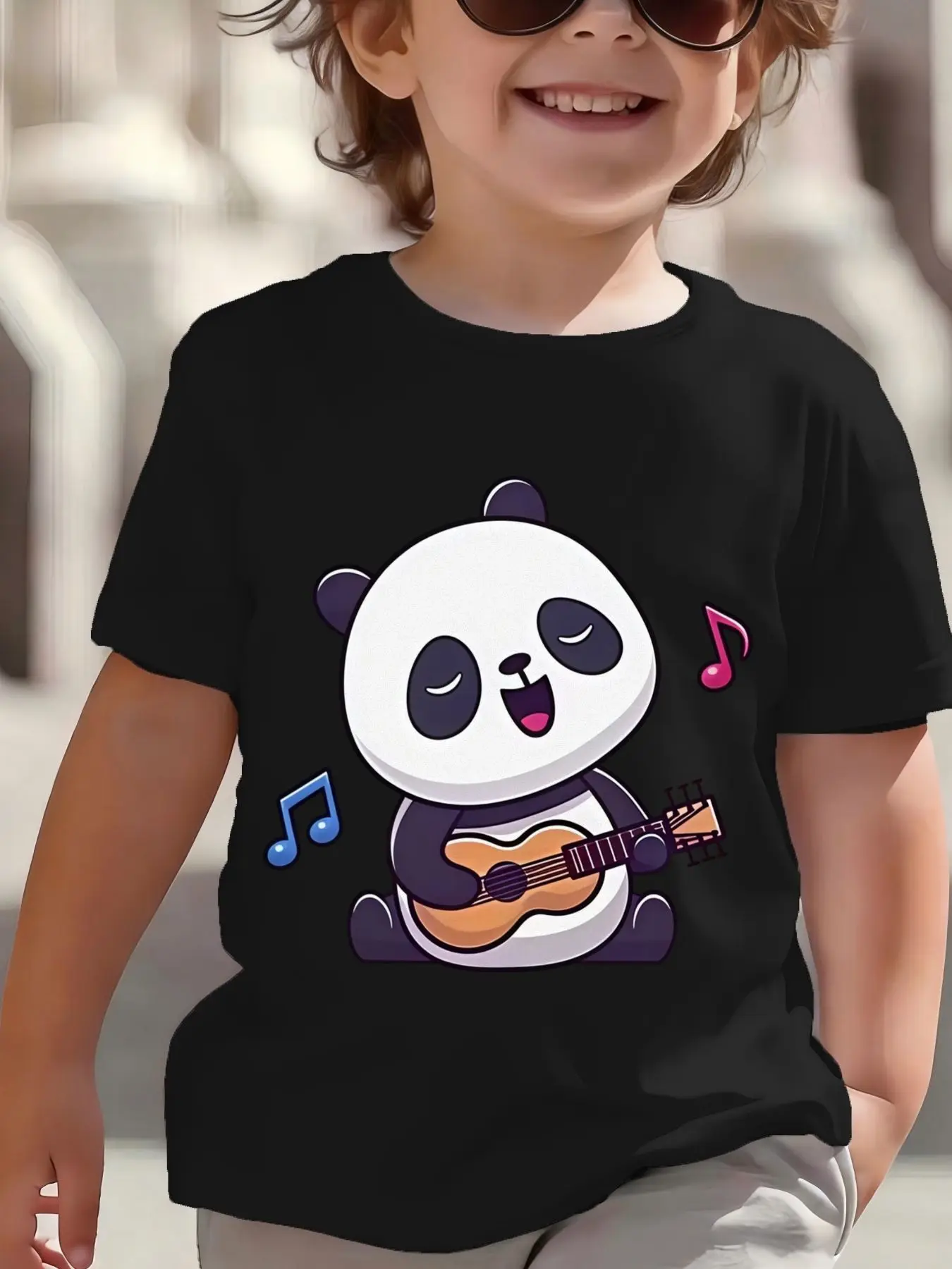 Kids Boys Girls Family Matching T Shirt Music Panda Print Short Sleeve Crew Neck Soft Casual Parent Child Daily Party Wear Tee