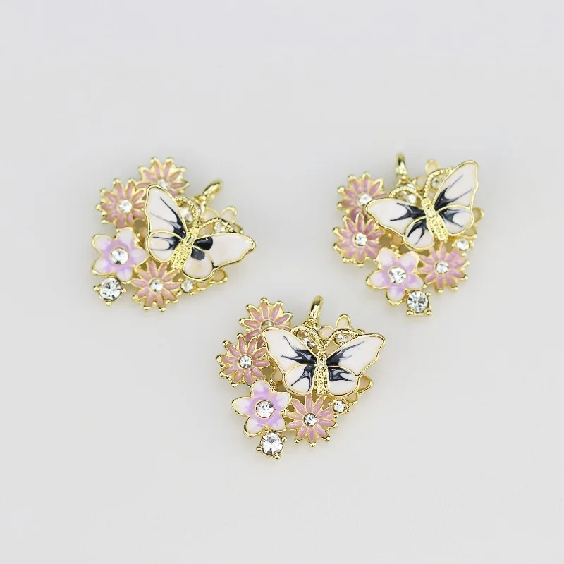 3Pcs Alloy Oil Drip Flower Cluster Butterfly Flower Plate Pendant Floral Simple Scarf Shawl Jewelry Accessory Hair Accessory