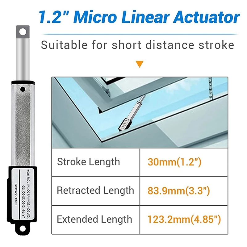 Electric Mini Linear Actuator Stroke, 64N/14.4Lb, Speed 0.6Inch/S Mini Waterproof Motion Actuator Small 12 V DC