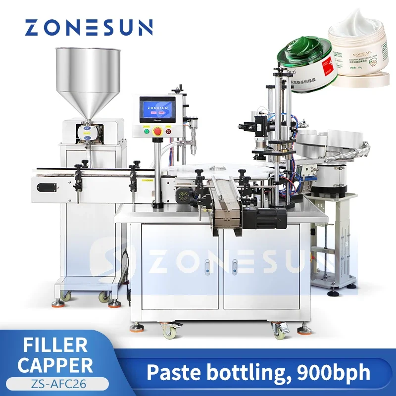 ZONESUN Automatic Monoblock Paste Bottle Filling Capping Machine Thick Lotion Rotor Pump Filler Servo Capper Packaging ZS-AFC26
