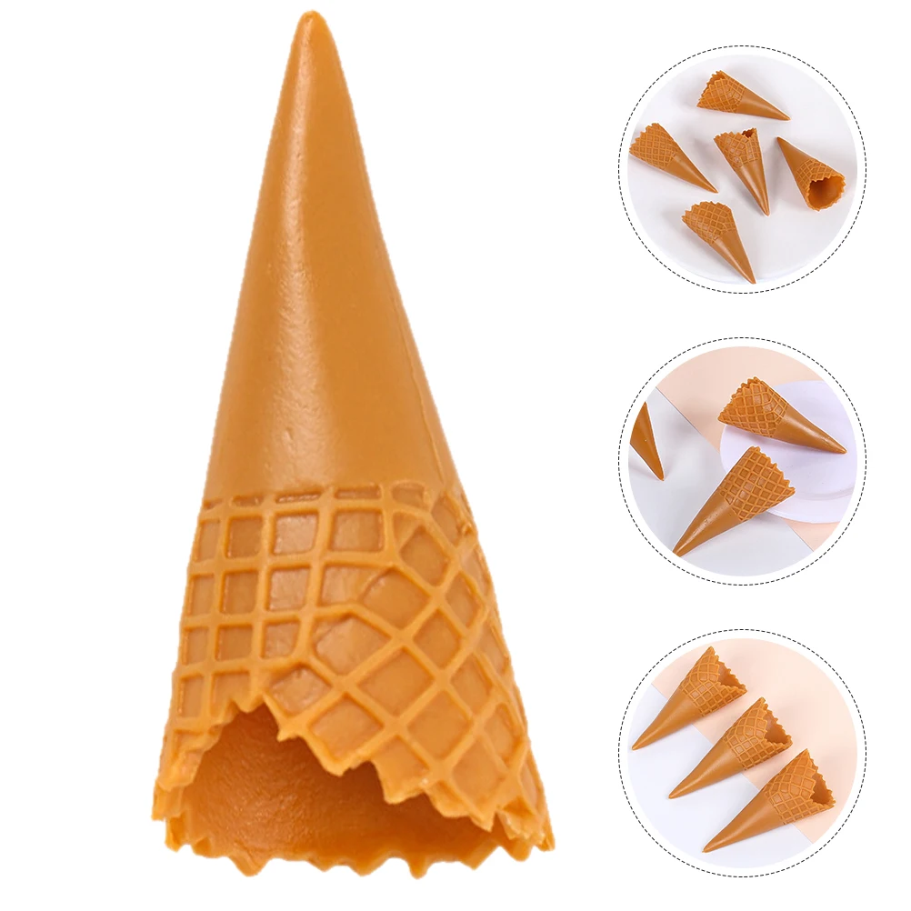 

15 Pcs Cone Simulated Ice Cream Bottom Holder Model Light Brown Pvc Miniature Fake