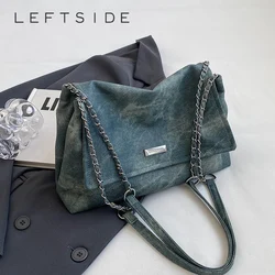 LEFTSIDE-Bolsas de ombro de couro retrô para mulheres, sacola simples, bolsas de senhora, bolsa de viagem vintage, inverno, 2023