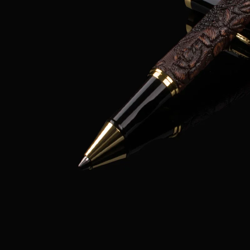891 Brown Color 3D Pattern Chinese Dragon Golden Clip roller ball pen With M Nib For Antique Gift Writing Metal gifts pen