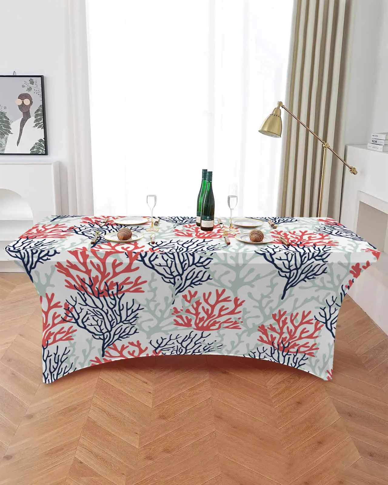 Summer Sea Life Coral Elastic Table Skirt Wedding Birthday Table Decoration Table Skirt Tablecloth for Party