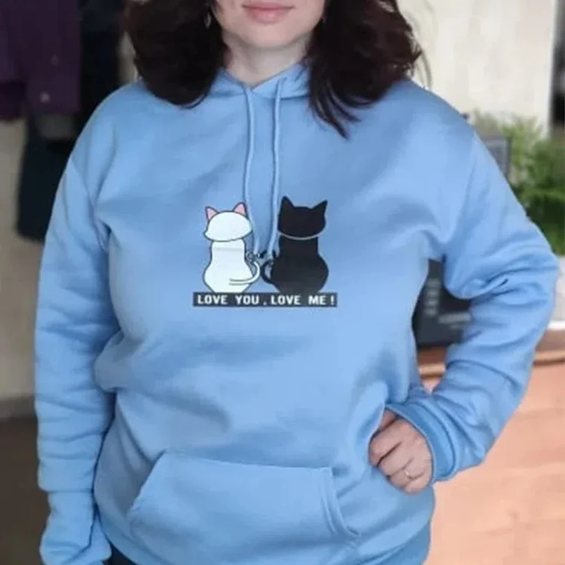 Moletom de manga comprida feminino, moletom com estampa Harajuku Cat, pulôver casual, streetwear, outono, primavera, 2023