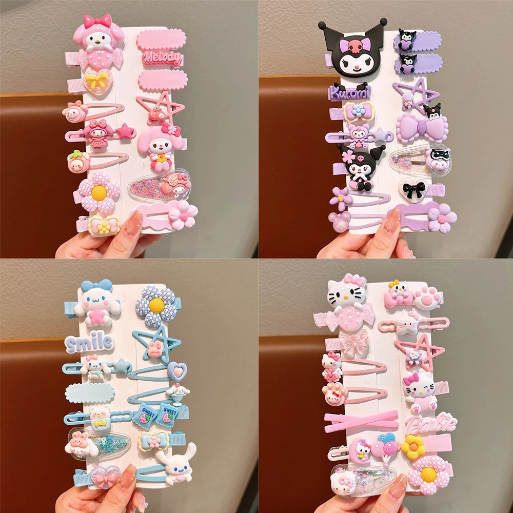 

14 шт./набор Sanrio Kawaii милый мультфильм анимация Милая Kuromi BB заколка для волос Детские аксессуары для волос фестиваль подарок
