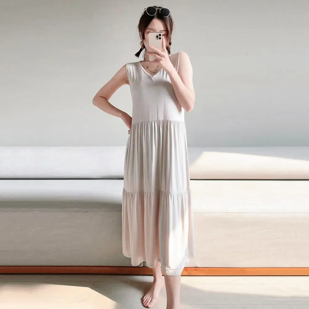 Spring Summer 2024 Woman Tank Dress Casual Modal Sexy Camisole Elastic Female Home Beach Dresses O-Neck Camis Sexy Midi Dress