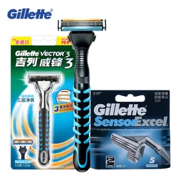 Gillette Vector3 Razor Manual Safety Razors Sensor Excel Blade Refills for Men Shaving Barber Tools Straight Razor