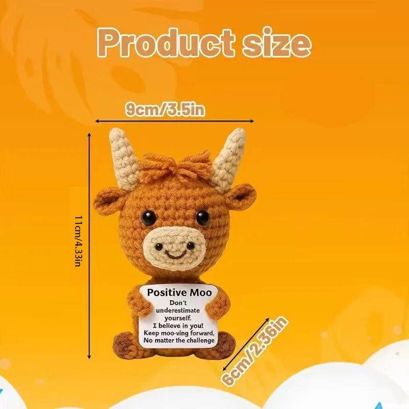 Cute Highland Cow Emotional Support Doll, Hand Knitted Christmas Gift, Desktop Decoration, Adorable Plush for Home Decor