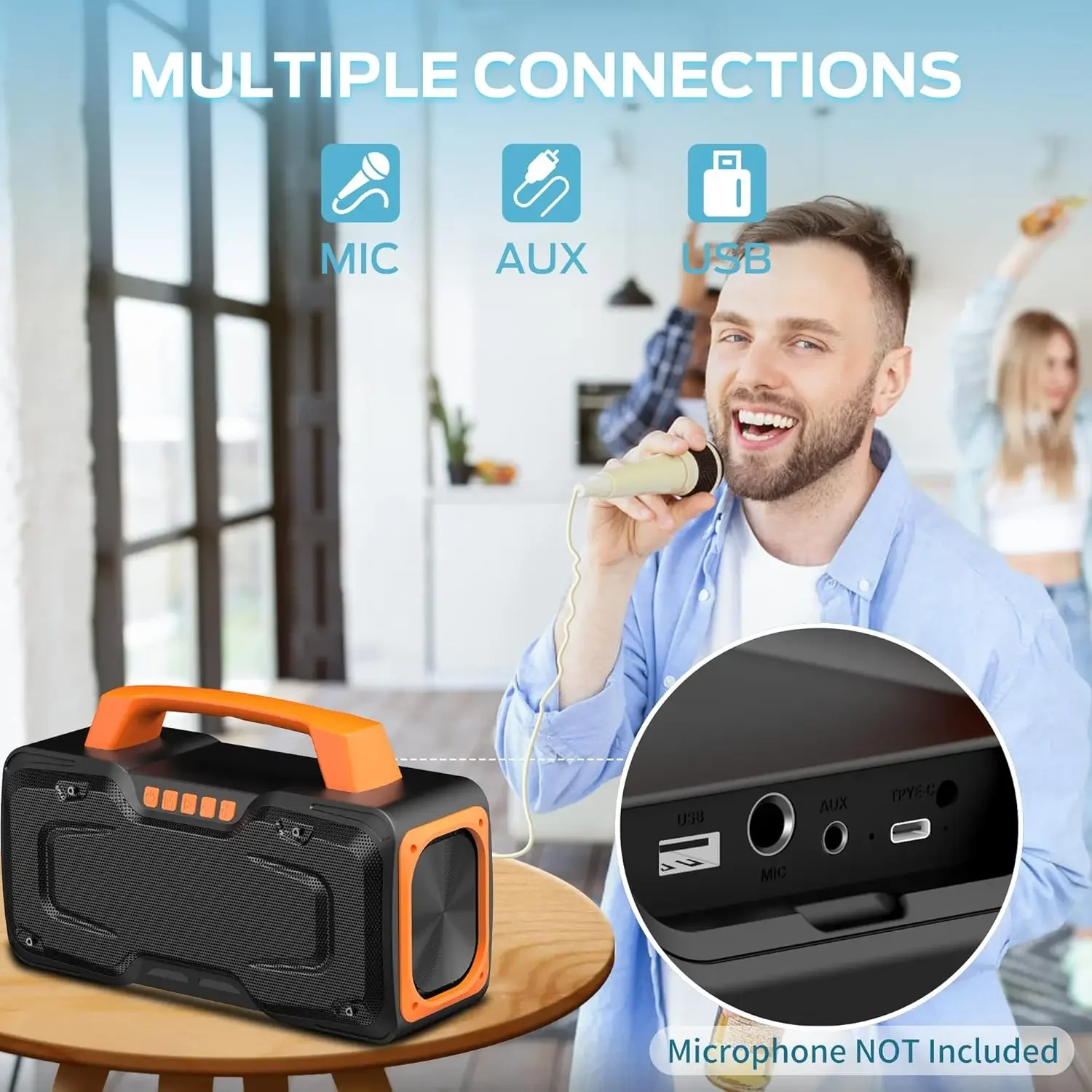 مكبر صوت بلوتوث، مكبر صوت لاسلكي محمول قوي 80 وات IPX7 مقاوم للماء، مكبر صوت عالي خارجي مع مقبض وقت تشغيل 24 ساعة