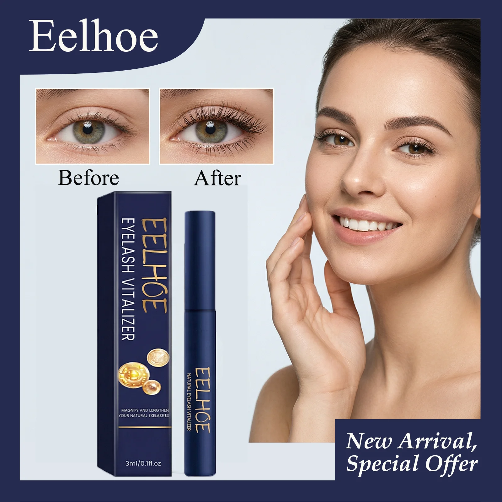 Eelhoe 3ml Eyelashes Enhance Serum Increases New Eyelashes Improves Thickness Length Reduces Loss Curly Eyelash Growth Liquid