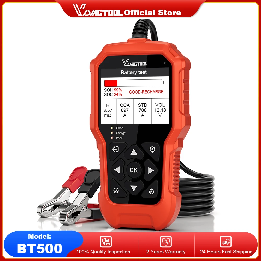 VDIAGTOOL BT500 12 فولت 24 فولت جهاز اختبار بطارية السيارة 5-3000 CCA بطارية مكثف محلل السيارات التحريك شحن أدوات الماسح الضوئي