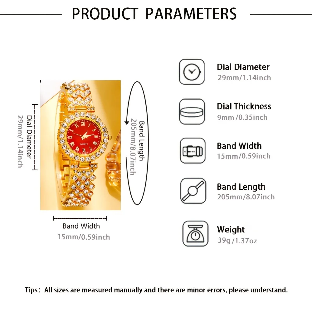女性のためのヴィンテージラインストーンクォーツ時計,エレガントなジュエリーセット,アナログデザイン,理想的なギフト,5個