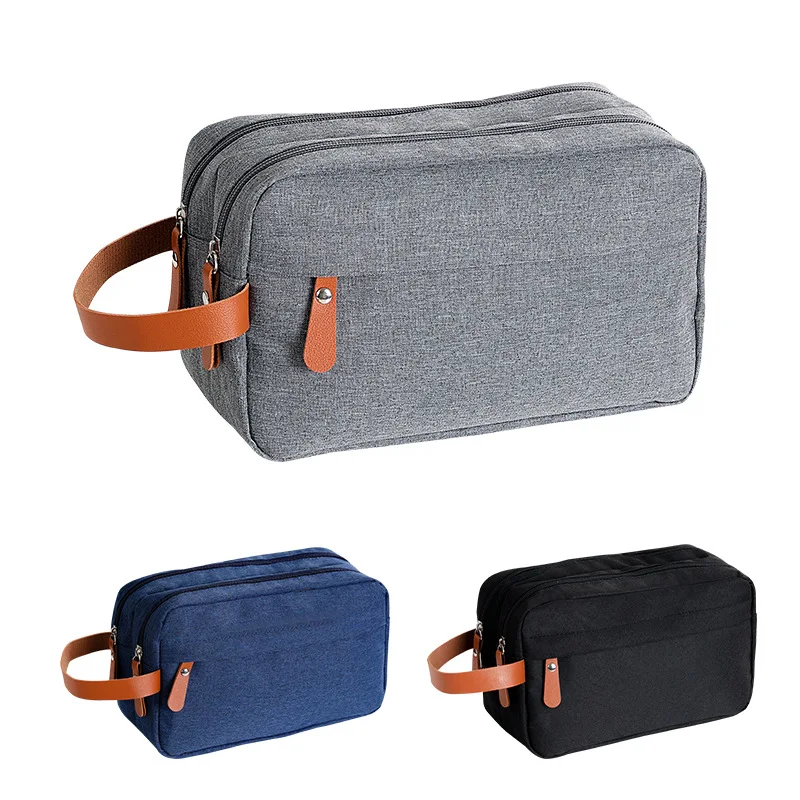 Solid Color Cosmetic Bag Business Travel Men\'S Toiletry Bag Double-Layer Large Capacity Makeup Bag Oxford Cloth Organizer Bag