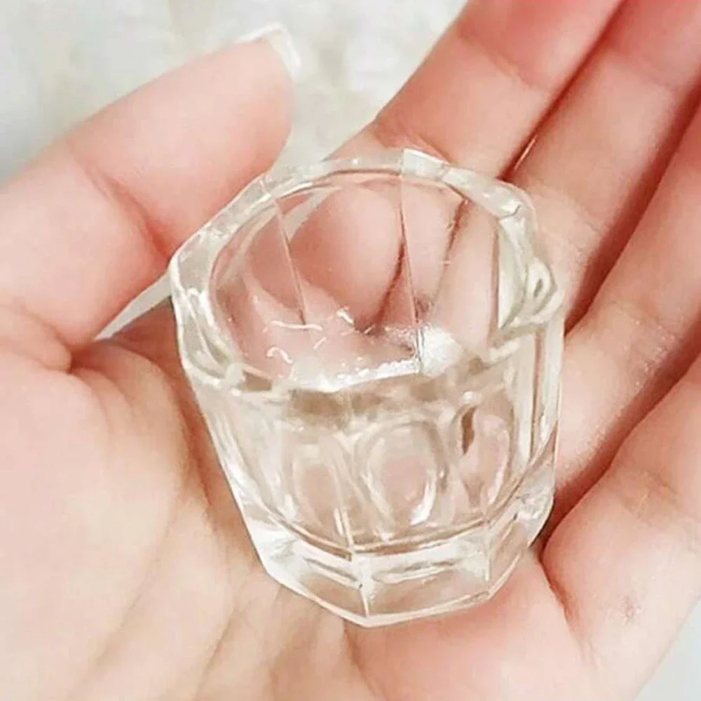 Mini cristal acrílico transparente, polvo octogonal pequeño, taza para uñas líquidas, cepillo para uñas, herramienta de cuenco para mezclar líquido de limpieza
