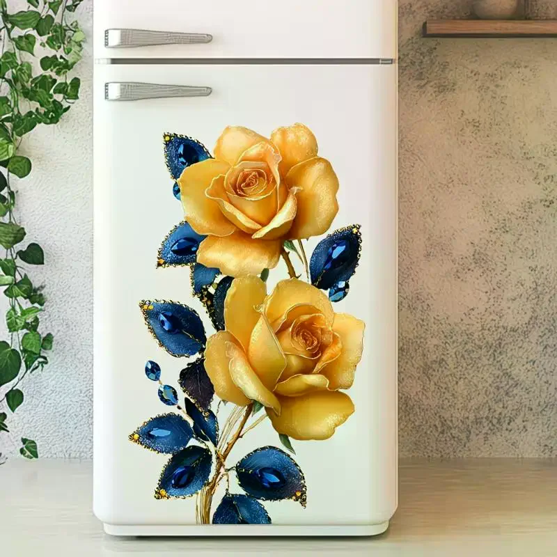 Self Adhesive Sunflower Rose Refrigerator Cabinet Decals Removable Waterproof Stickers for Home Kitchen Appliance Decoration
