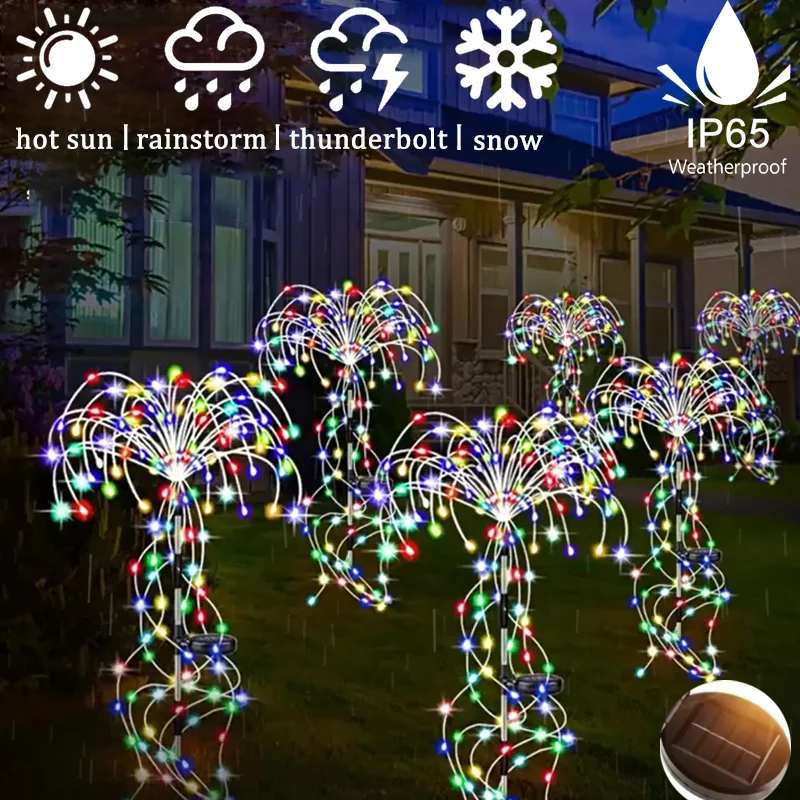 

110 LED/250 LED Solar Garden Lights Fireworks Ground Plug Lights Patio Garden Small Yard Decoration Waterproof Outdoor Lawn Ligh