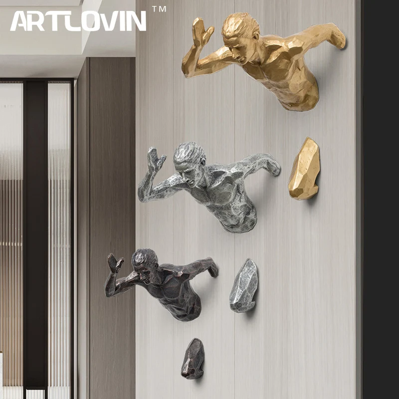 Abstract Industrial Style Running Man Sculpture Resin 3D Wall Decoration Living Room Background Hanging Athlete Runner Statue