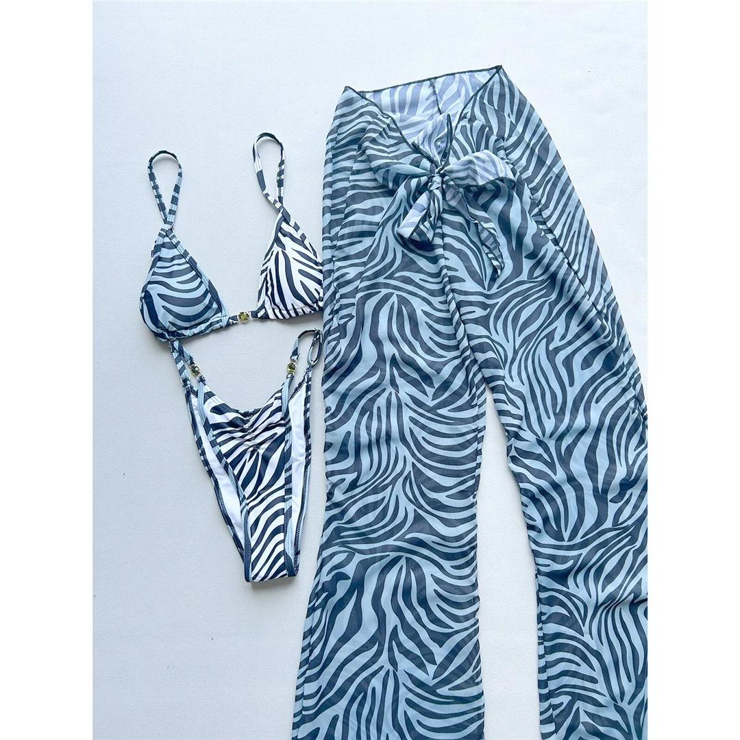 Neu mit Hose, bedruckter Bikini, Damen-Badeanzug, Damen-Bademode, dreiteiliges Bikini-Set, hoch geschnittene Beine, Badeanzug, Badebekleidung, Schwimmbekleidung V8461 – Detail 5