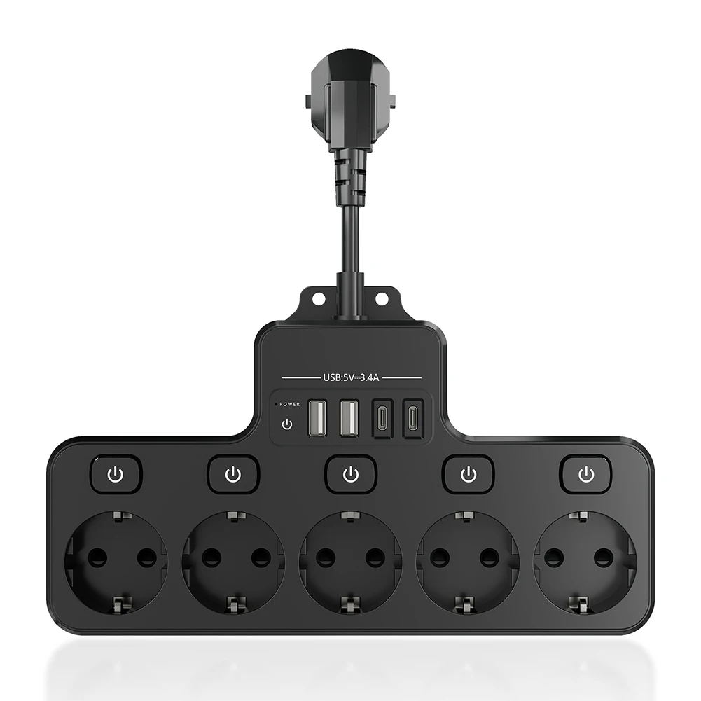 European Standard Short-line 5-hole Multi-position U SB  Power Strip German Standard French Standard Multi-function Socket