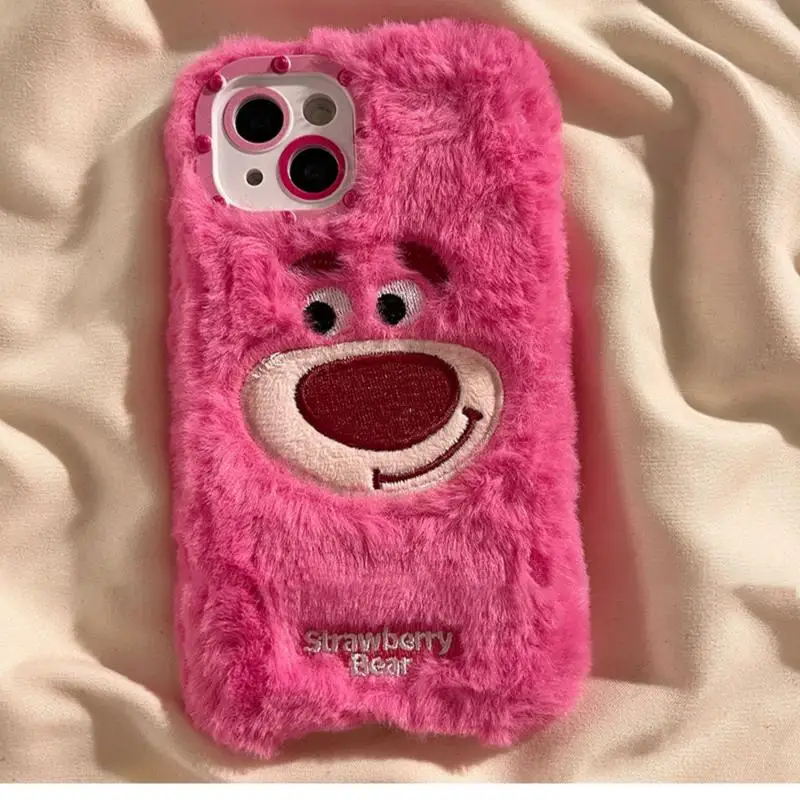 Ins nowy Kawaii Disney Lotso różowy pluszowy miś truskawkowy kreskówka Anime etui na Iphone dziewczynka zabawka prezent Iphone14Promax13 12 11-8 Plus