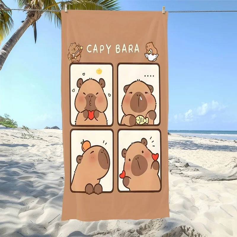 Newest Beach Towel Four Grid Cute Cartoon Capybara Daily Expression Print Beach Towel Kawaii Quick Dry Swimming Towel