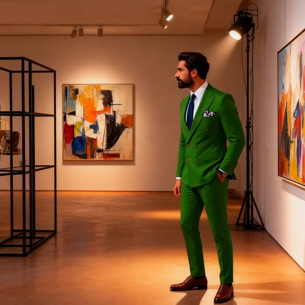 

2PCS Men's Tuxedo Formal Business Suit with Double Breasted Peaked Lapel Blazer And Pants Set for Wedding Groom Formal Party