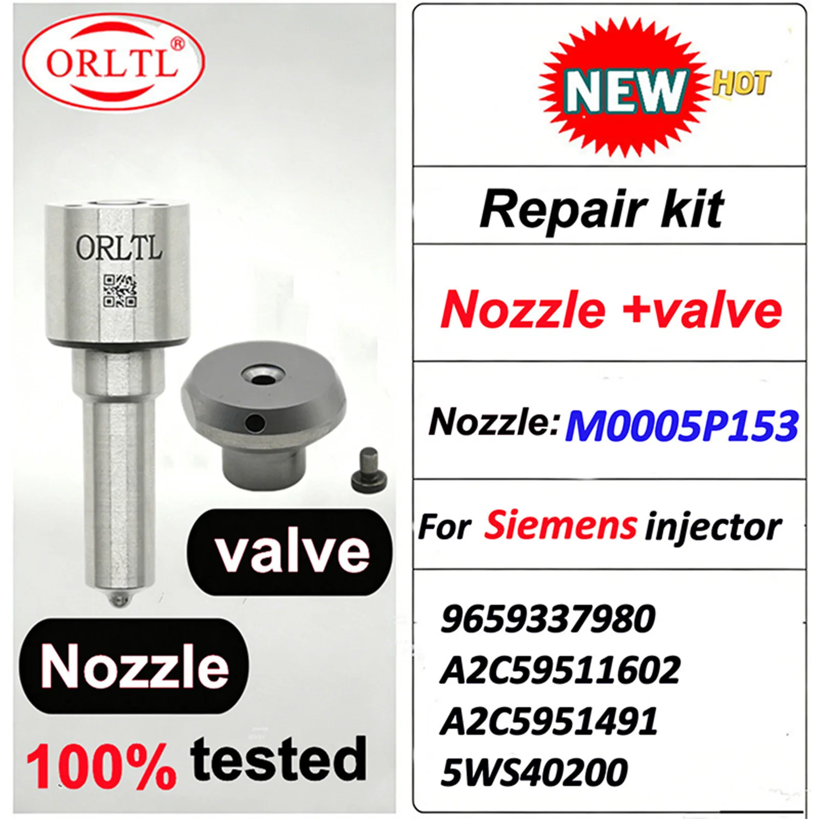 

Nozzle M0005P153 +valve For SIEMENS VDO A2C59514910 9659337980 A2C59511602 A2C5951491 5WS40200 Diesel Injector Repair Kit