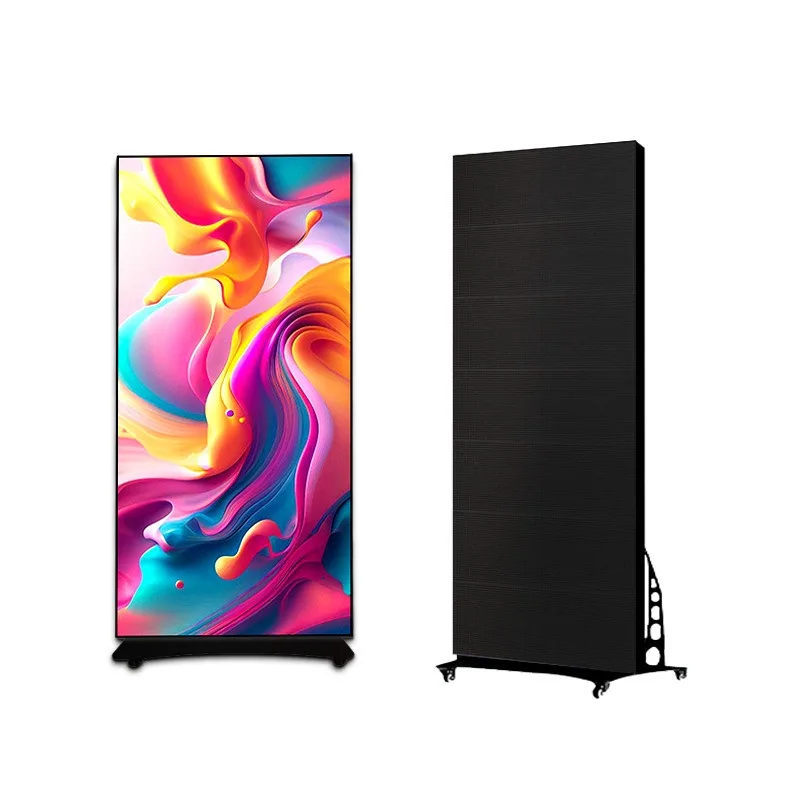 Poster screens can be moved on a dual-sided display screen for promotional LED displays