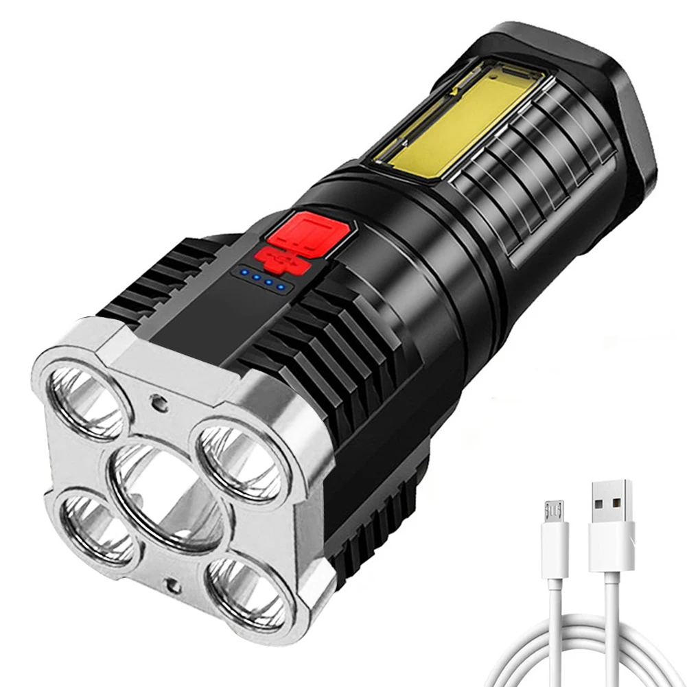 

Портативный фонарик с индикатором заряда, USB-перезаряжаемый, COB LED, для экстренного освещения на улице
