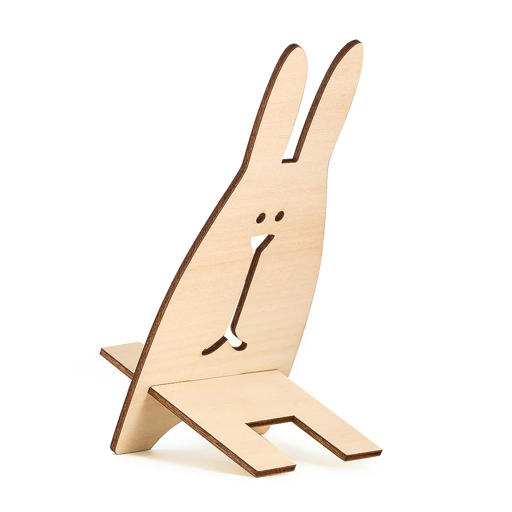 Cute Solid Wood Rabbit Lazy Phone Holder DIY Desktop Office Multifunctional Portable Foldable Tablet Stand Decorative Gift