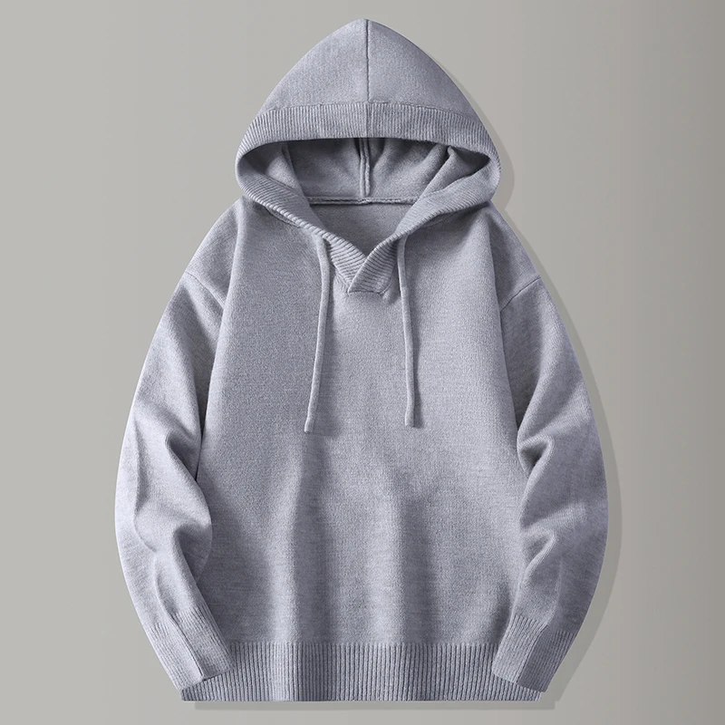 

Высококачественная мужская толстовка с капюшоном, однотонный вязаный свитер, повседневный универсальный молодежный модный японский стиль, из полиэфирного волокна, с длинными рукавами