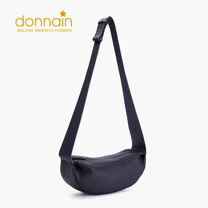 

DONNAIN Cowhide Leather Shoulder Cross-body Bag for Women Men Common Casual Soft Hobos Chest Bag Wide Shoulder Strap Unisex Bags