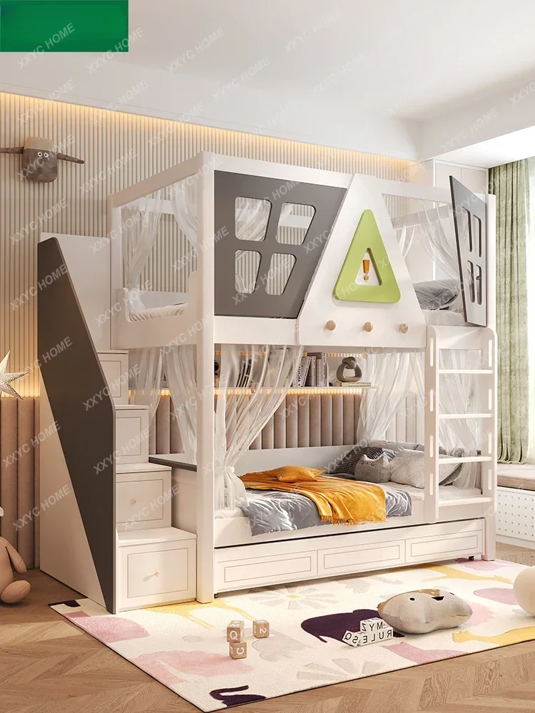 Two-Storey Bunk Bed Small Apartment Height Bunk Bed Multi-Functional Upper and Lower Bunk Bunk Bed Elevated Bed furniture