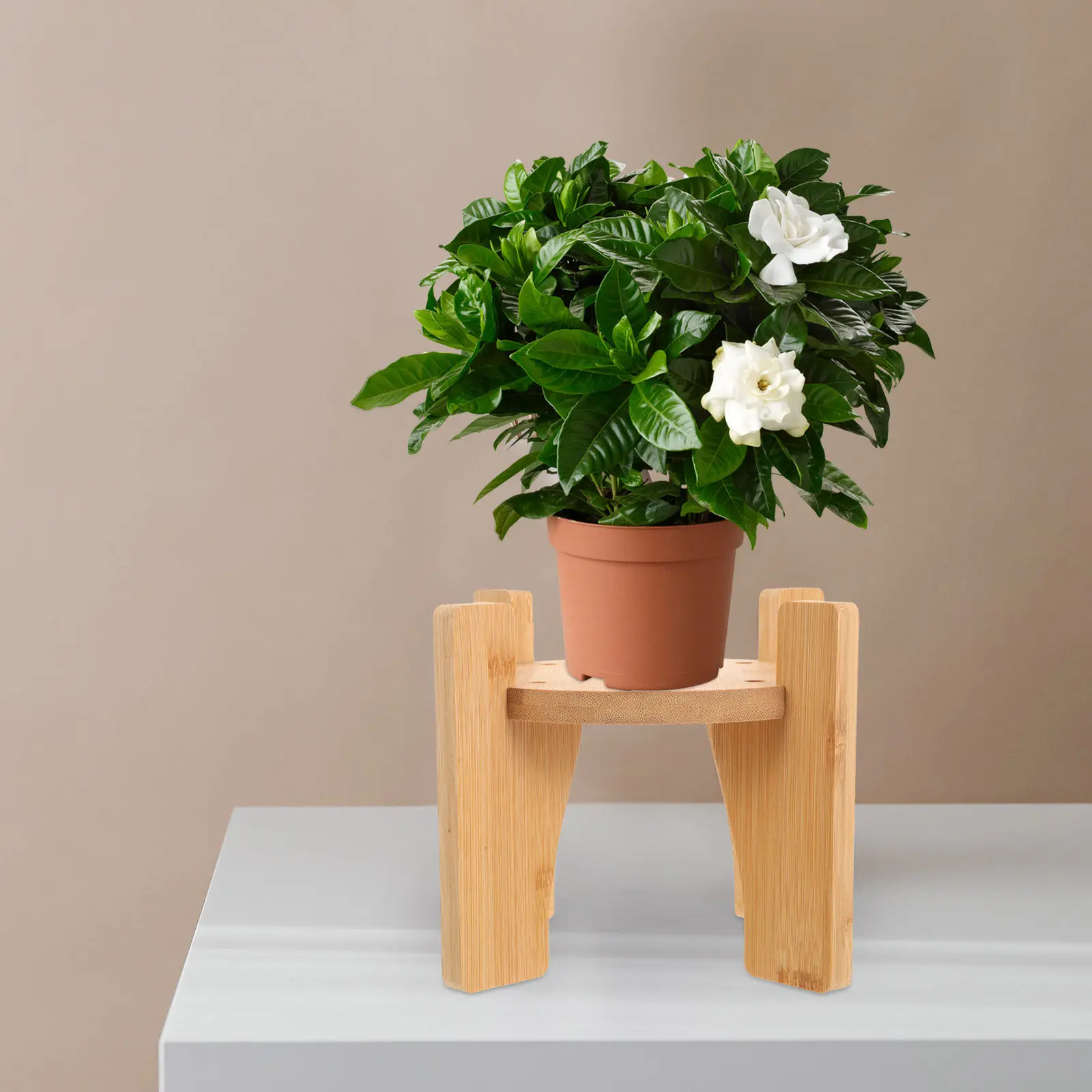 Wooden Drink Dispenser Stand Round Base Beverage Holder Multifunctional Wood Display Stand for Plants Drinks Flowers